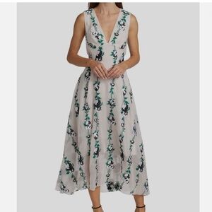 NWT $1890 Lela Rose Women's Pink Silk Floral V-Neck Sleeveless A-Line Dress, 14